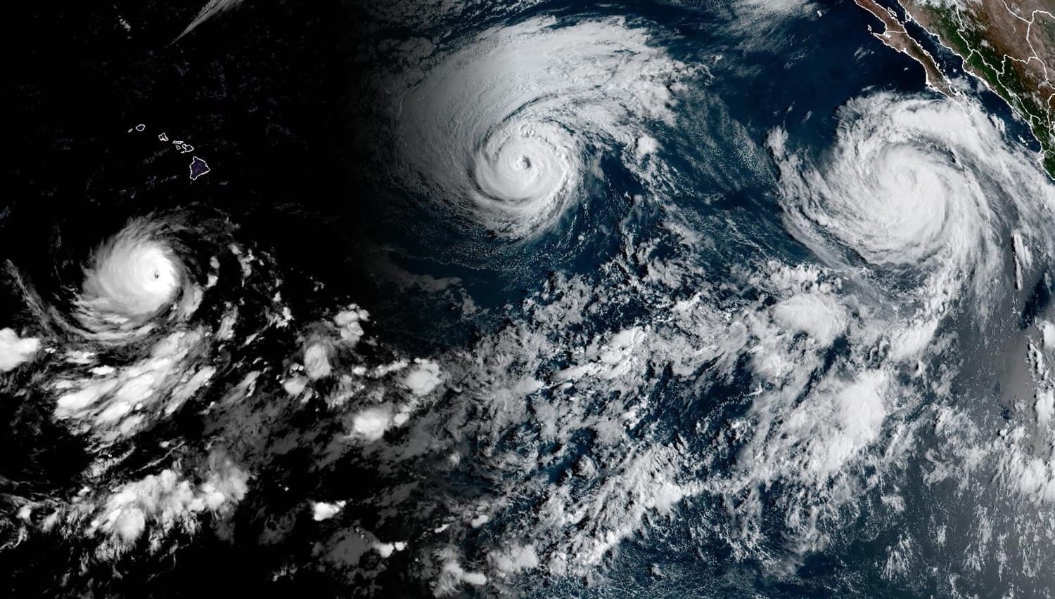 Three Hurricanes Churn in Pacific Ocean